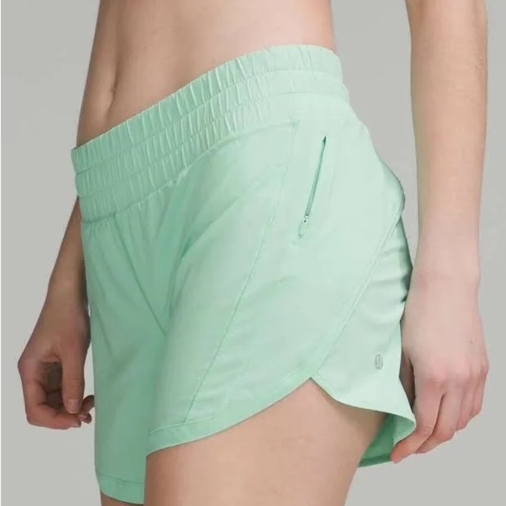 Lululemon Track That Mid-Rise Lined Short 5"
 Mint Green Shorts